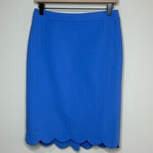 Talbots Blue Geometric Texture Skirt Size 2 Scalloped Hemline